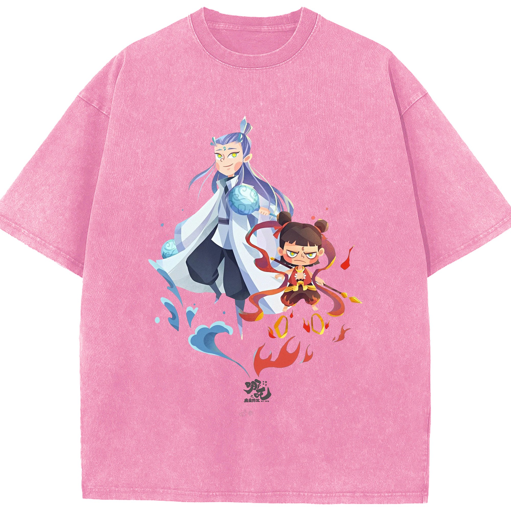 （画像用） Ne Zha 2 ナタ 魔童の大暴れ 綿100% ヴィンテージ風 半袖Tシャツ（フロントプリント）
